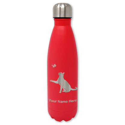 LaserGram Double Wall Water Bottle, Cat with Butterfly, Personalized Engraving Included