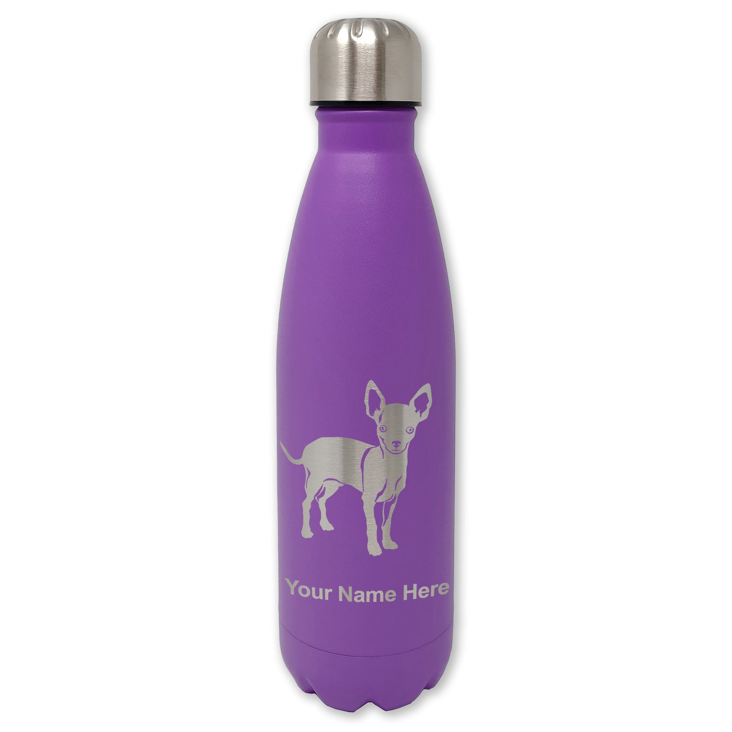 LaserGram Double Wall Water Bottle, Chihuahua Dog, Personalized Engraving Included