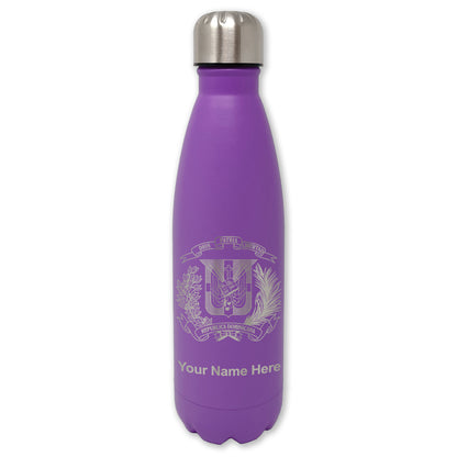 LaserGram Double Wall Water Bottle, Coat of Arms Dominican Republic, Personalized Engraving Included