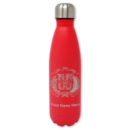 LaserGram Double Wall Water Bottle, Coat of Arms Dominican Republic, Personalized Engraving Included
