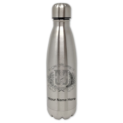 LaserGram Double Wall Water Bottle, Coat of Arms Dominican Republic, Personalized Engraving Included