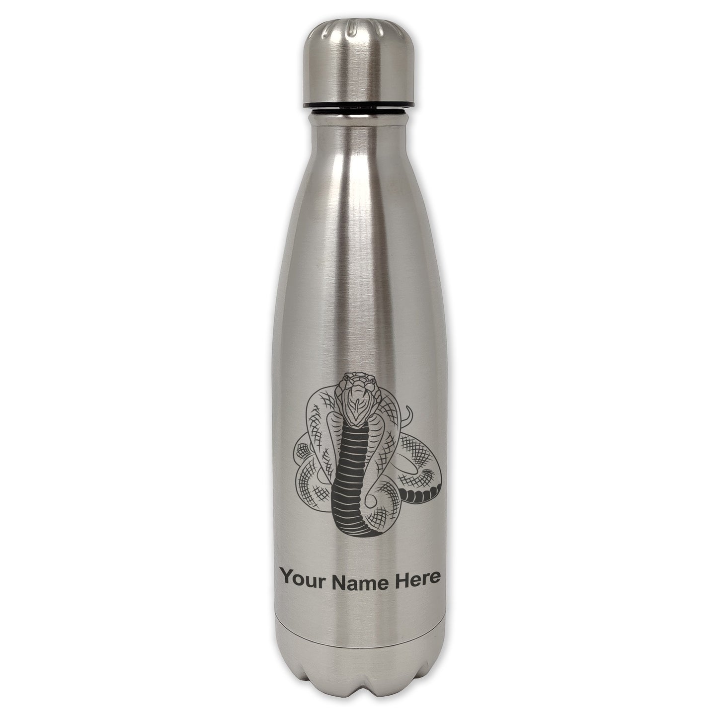 LaserGram Double Wall Water Bottle, Cobra Snake, Personalized Engraving Included