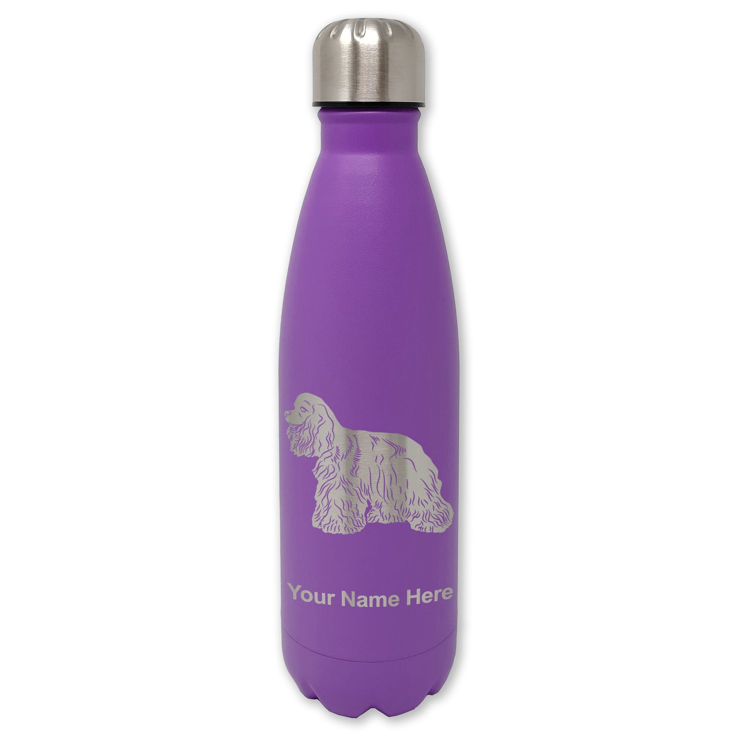 LaserGram Double Wall Water Bottle, Cocker Spaniel Dog, Personalized Engraving Included