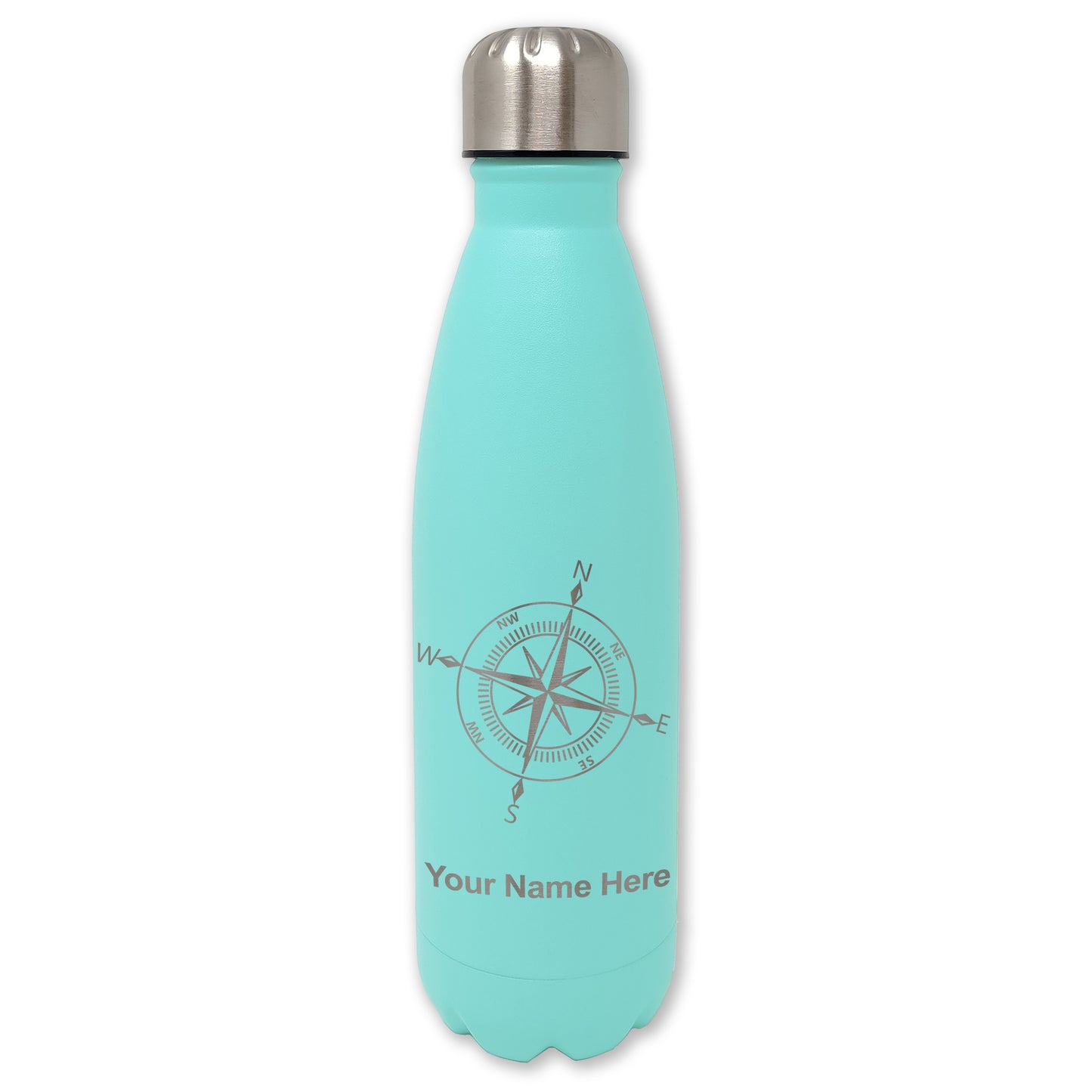 LaserGram Double Wall Water Bottle, Compass Rose, Personalized Engraving Included