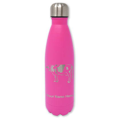 LaserGram Double Wall Water Bottle, Cow, Personalized Engraving Included