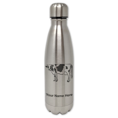 LaserGram Double Wall Water Bottle, Cow, Personalized Engraving Included