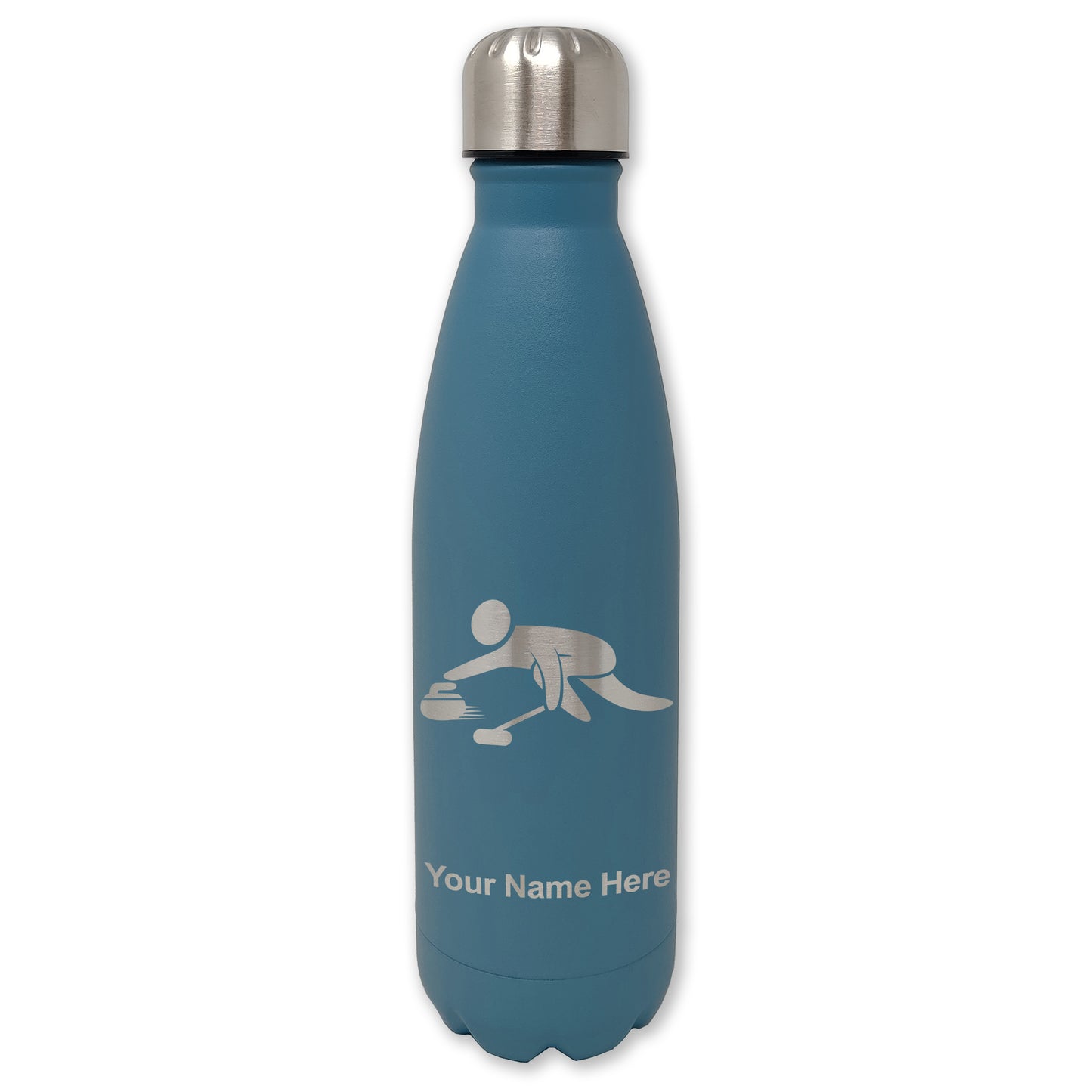 LaserGram Double Wall Water Bottle, Curling Figure, Personalized Engraving Included