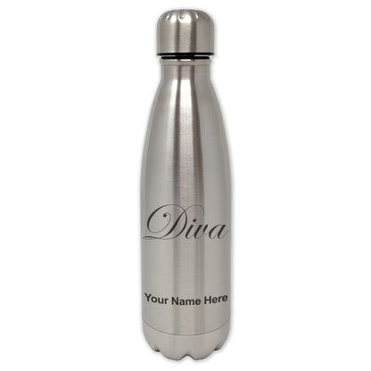 LaserGram Double Wall Water Bottle, Diva, Personalized Engraving Included