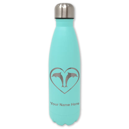 LaserGram Double Wall Water Bottle, Dolphin Heart, Personalized Engraving Included