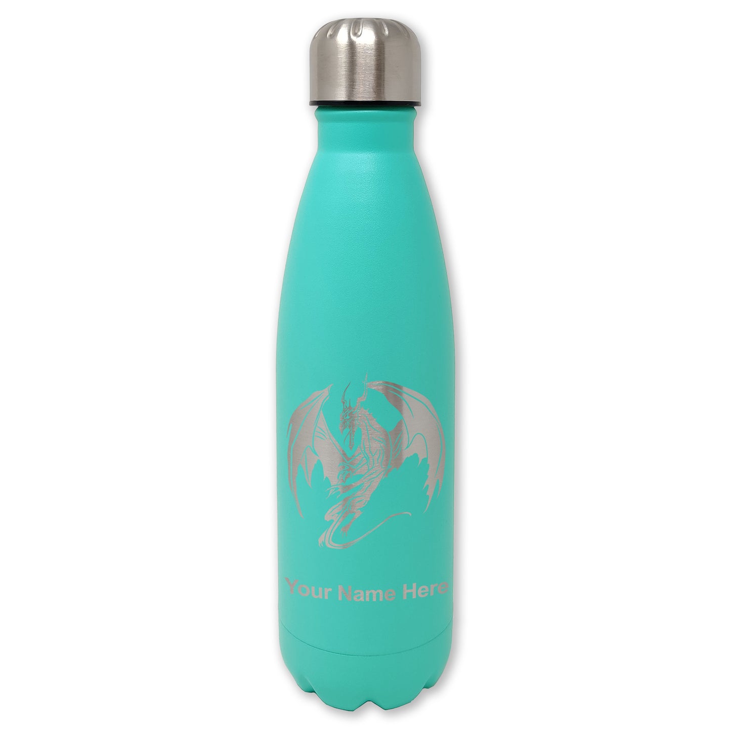 LaserGram Double Wall Water Bottle, Dragon, Personalized Engraving Included