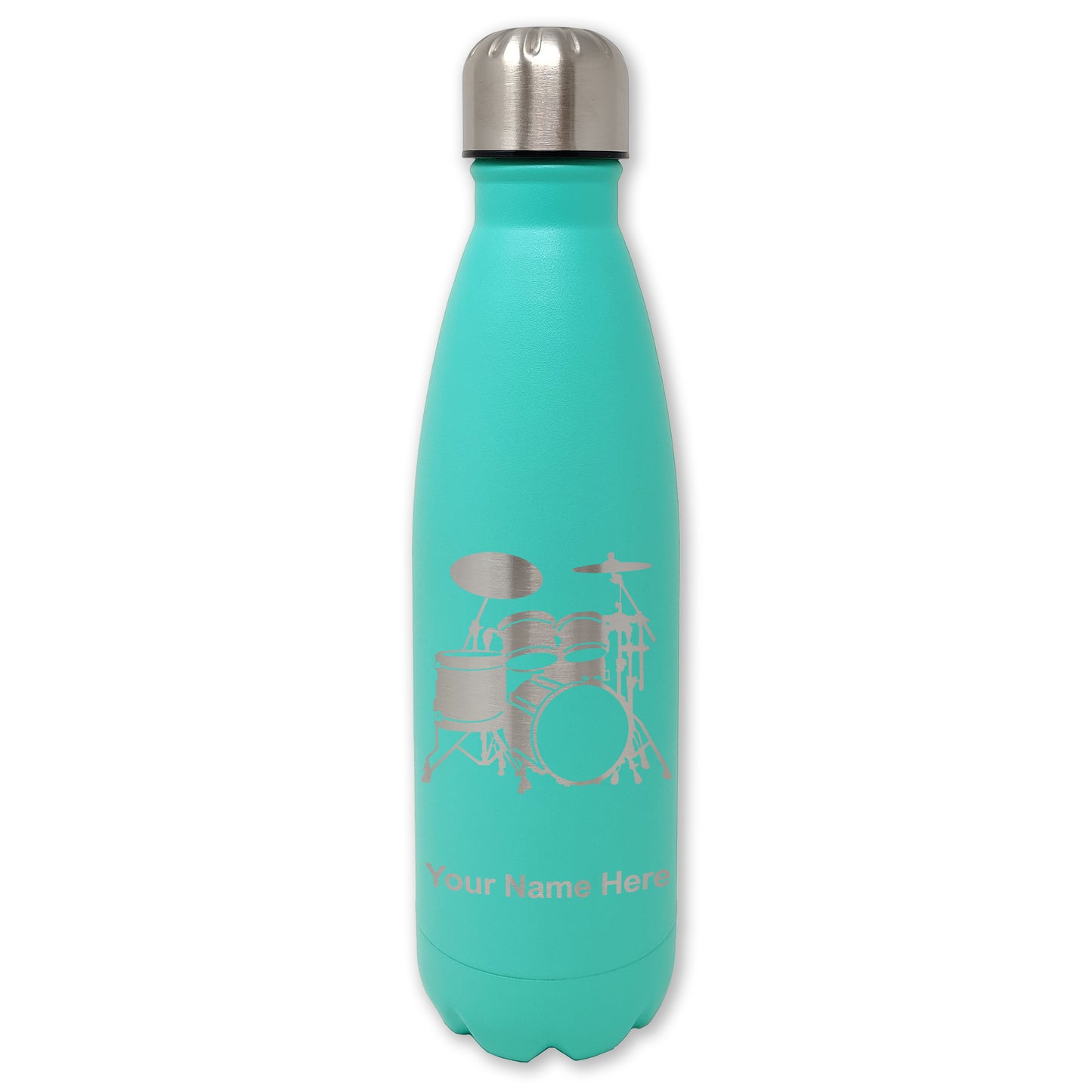 LaserGram Double Wall Water Bottle, Drum Set, Personalized Engraving Included