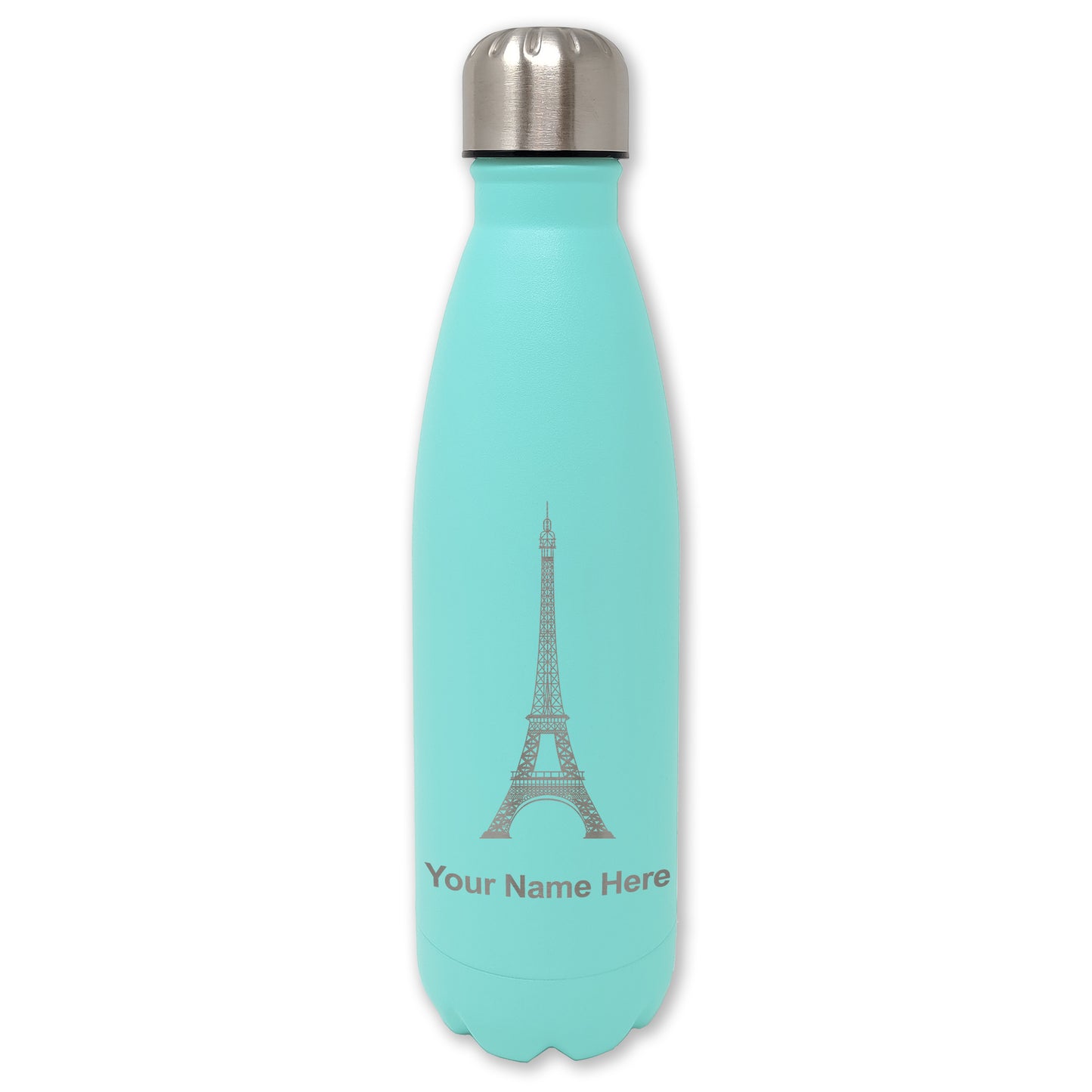 LaserGram Double Wall Water Bottle, Eiffel Tower, Personalized Engraving Included