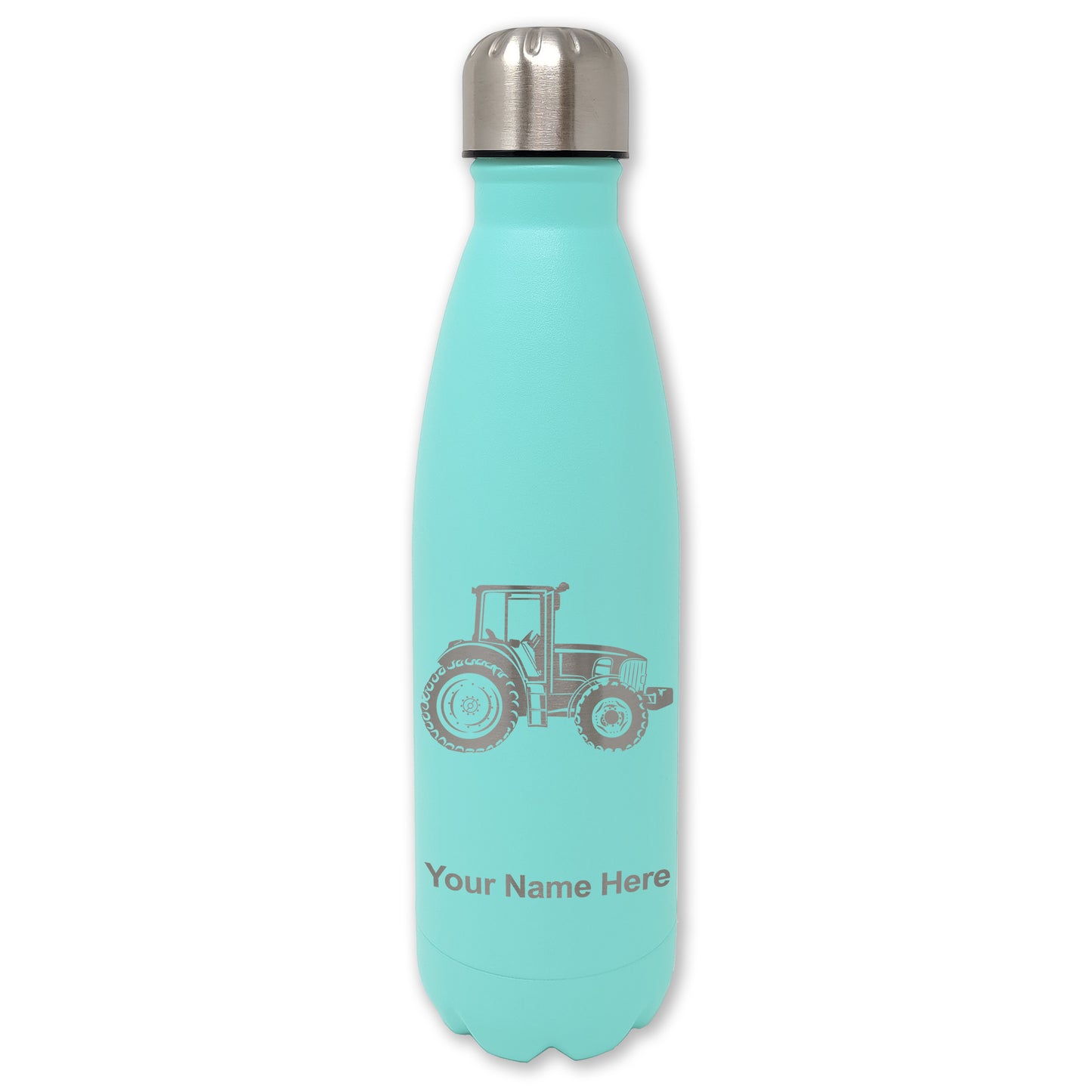 LaserGram Double Wall Water Bottle, Farm Tractor, Personalized Engraving Included