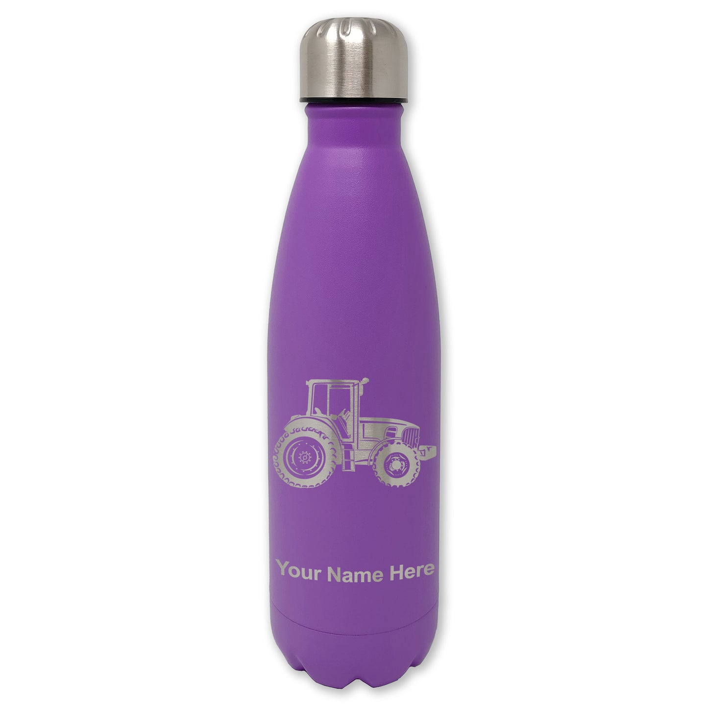 LaserGram Double Wall Water Bottle, Farm Tractor, Personalized Engraving Included