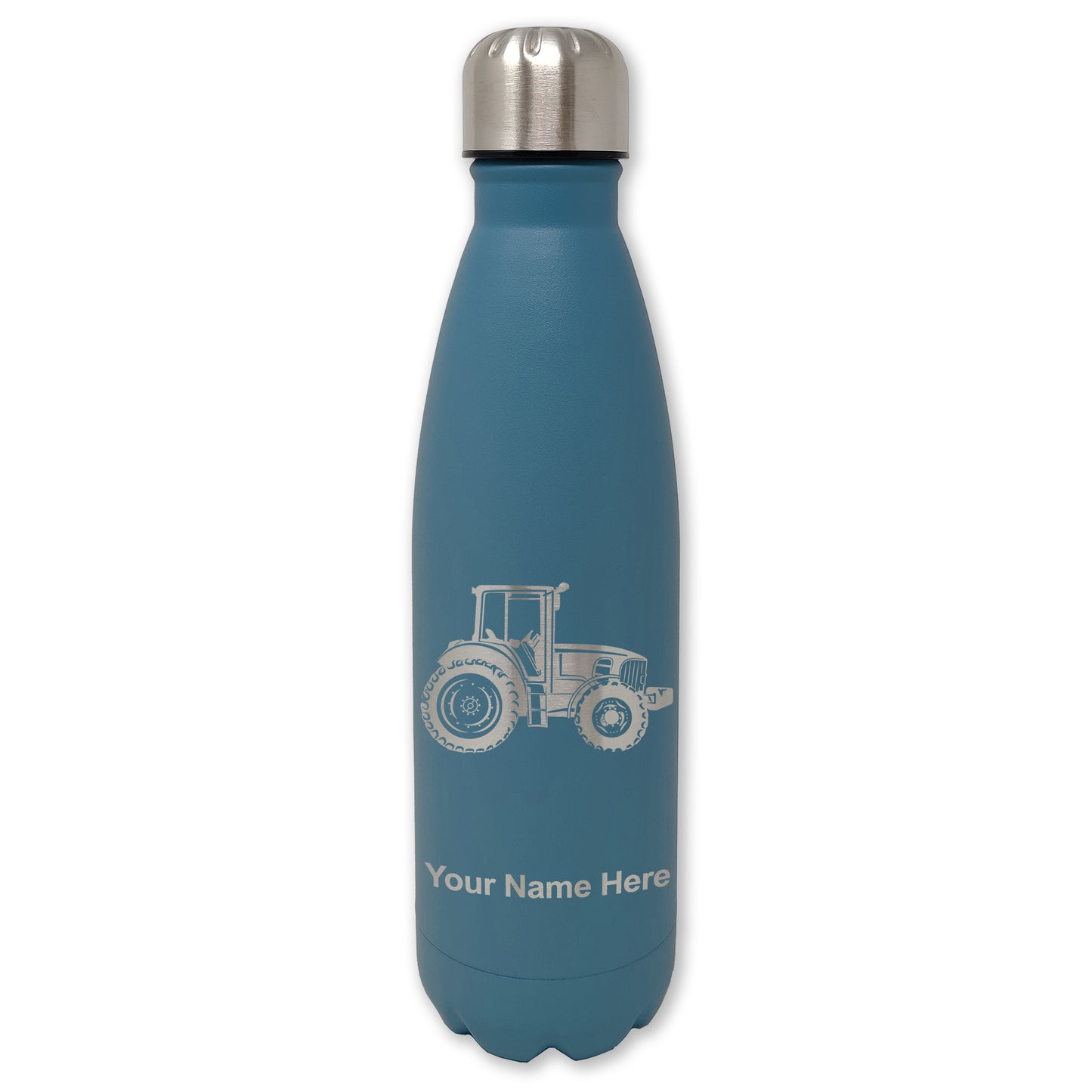 LaserGram Double Wall Water Bottle, Farm Tractor, Personalized Engraving Included