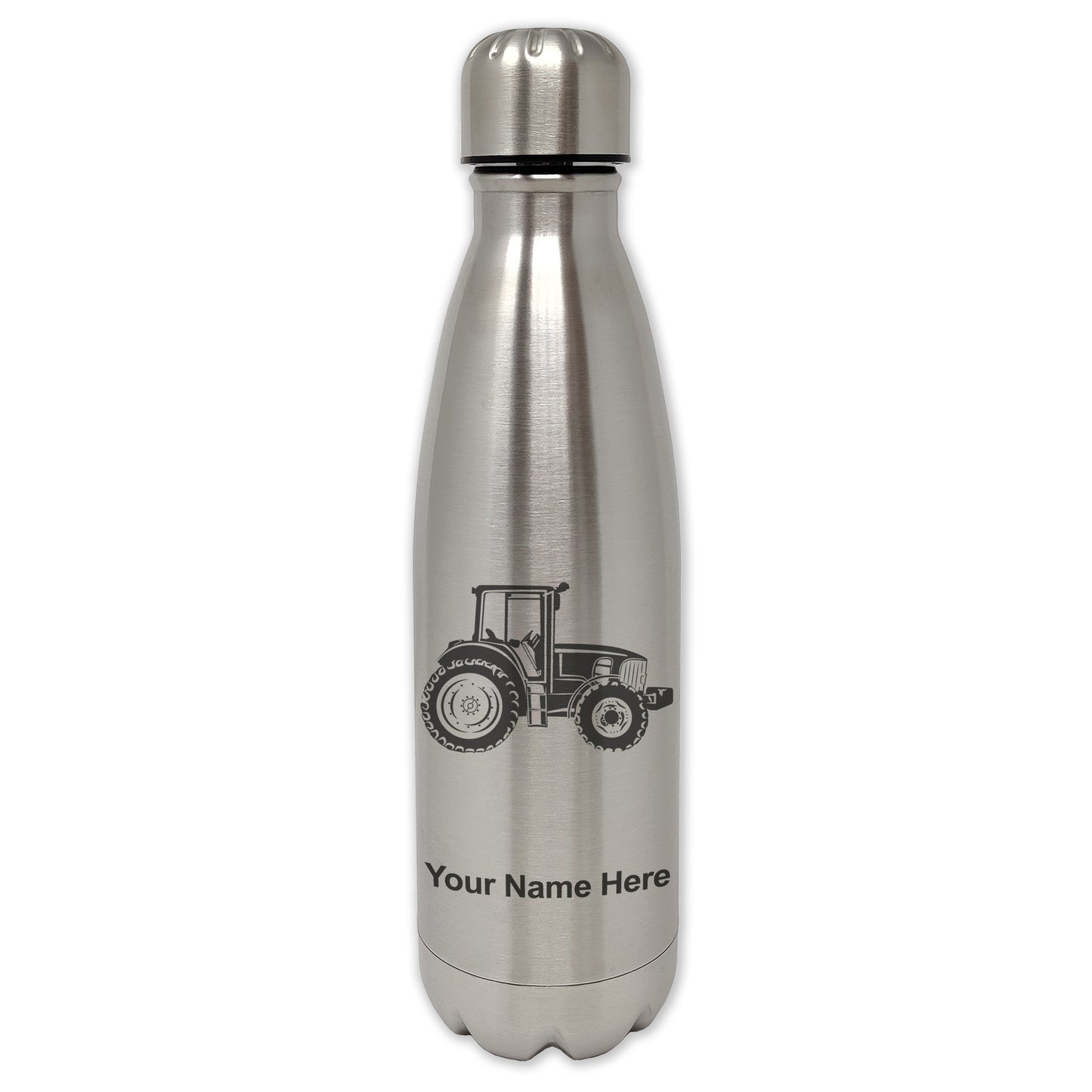 LaserGram Double Wall Water Bottle, Farm Tractor, Personalized Engraving Included