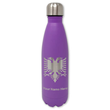 LaserGram Double Wall Water Bottle, Flag of Albania, Personalized Engraving Included