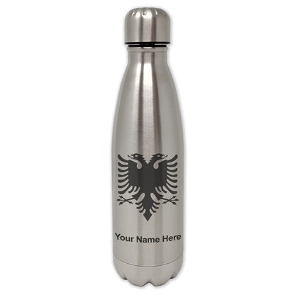 LaserGram Double Wall Water Bottle, Flag of Albania, Personalized Engraving Included