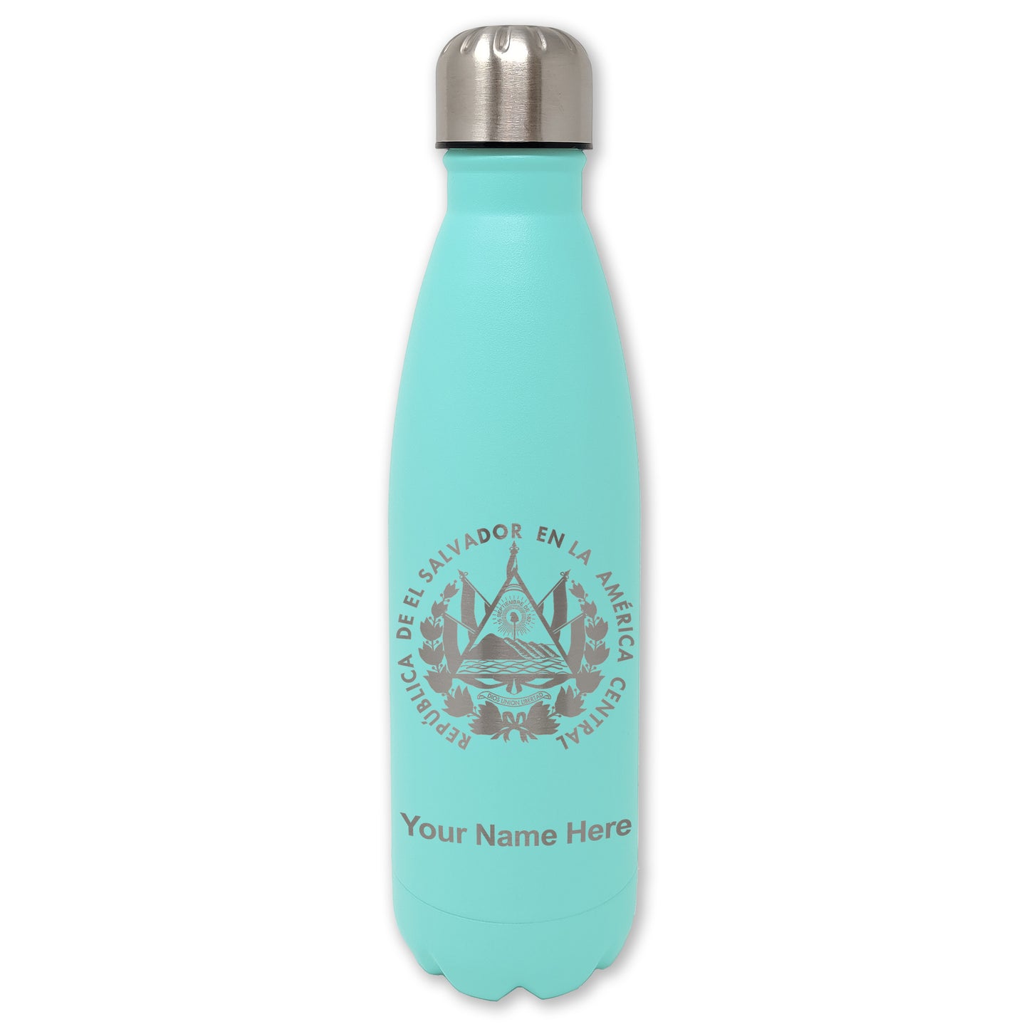 LaserGram Double Wall Water Bottle, Flag of El Salvador, Personalized Engraving Included