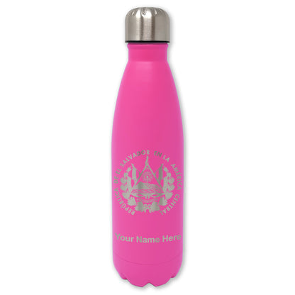 LaserGram Double Wall Water Bottle, Flag of El Salvador, Personalized Engraving Included