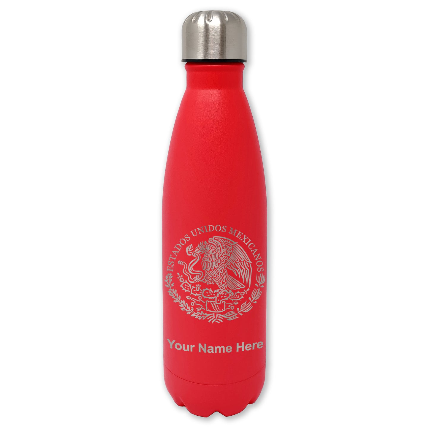 LaserGram Double Wall Water Bottle, Flag of Mexico, Personalized Engraving Included