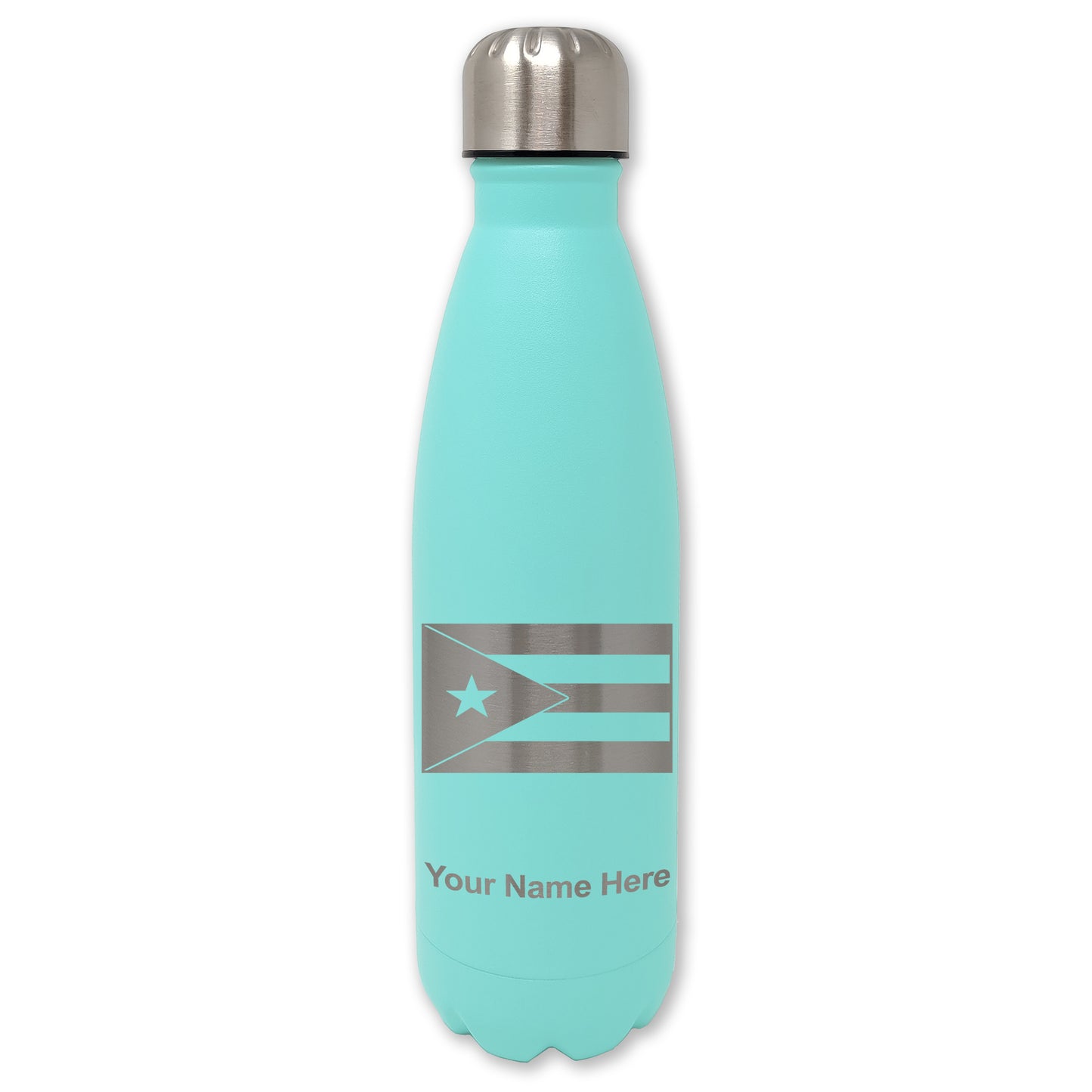 LaserGram Double Wall Water Bottle, Flag of Puerto Rico, Personalized Engraving Included