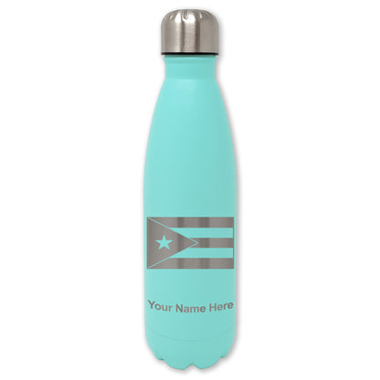 LaserGram Double Wall Water Bottle, Flag of Puerto Rico, Personalized Engraving Included