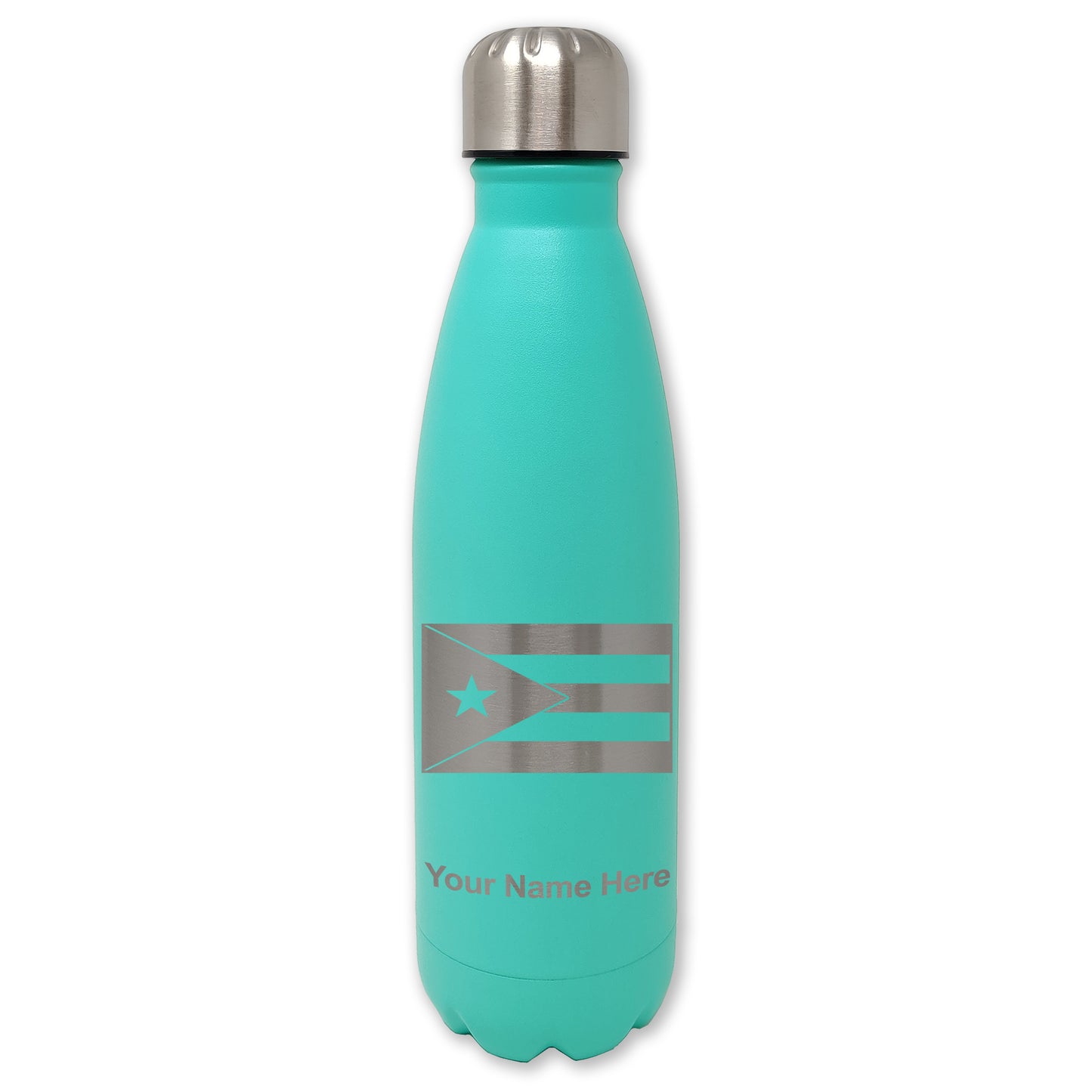 LaserGram Double Wall Water Bottle, Flag of Puerto Rico, Personalized Engraving Included