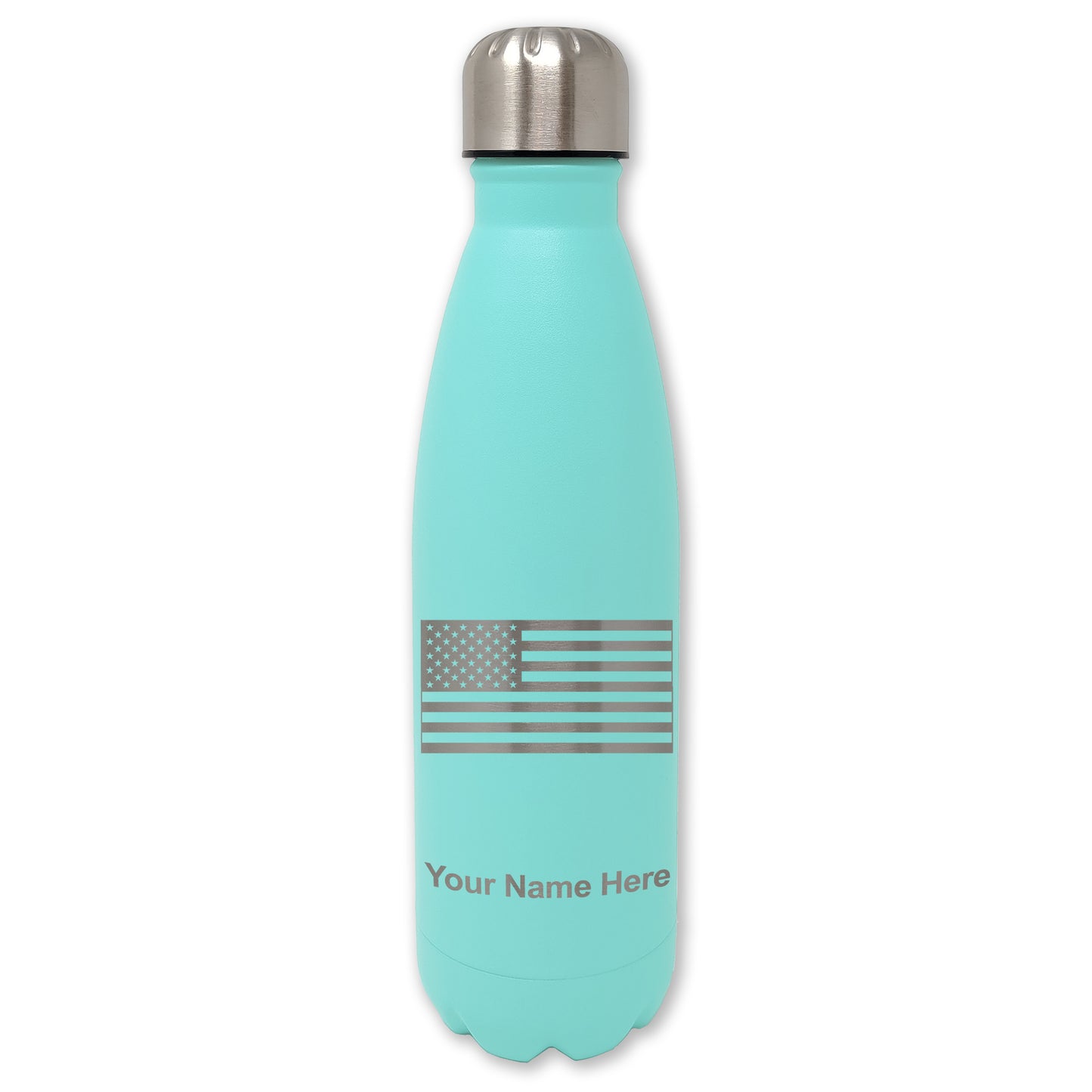 LaserGram Double Wall Water Bottle, Flag of the United States, Personalized Engraving Included