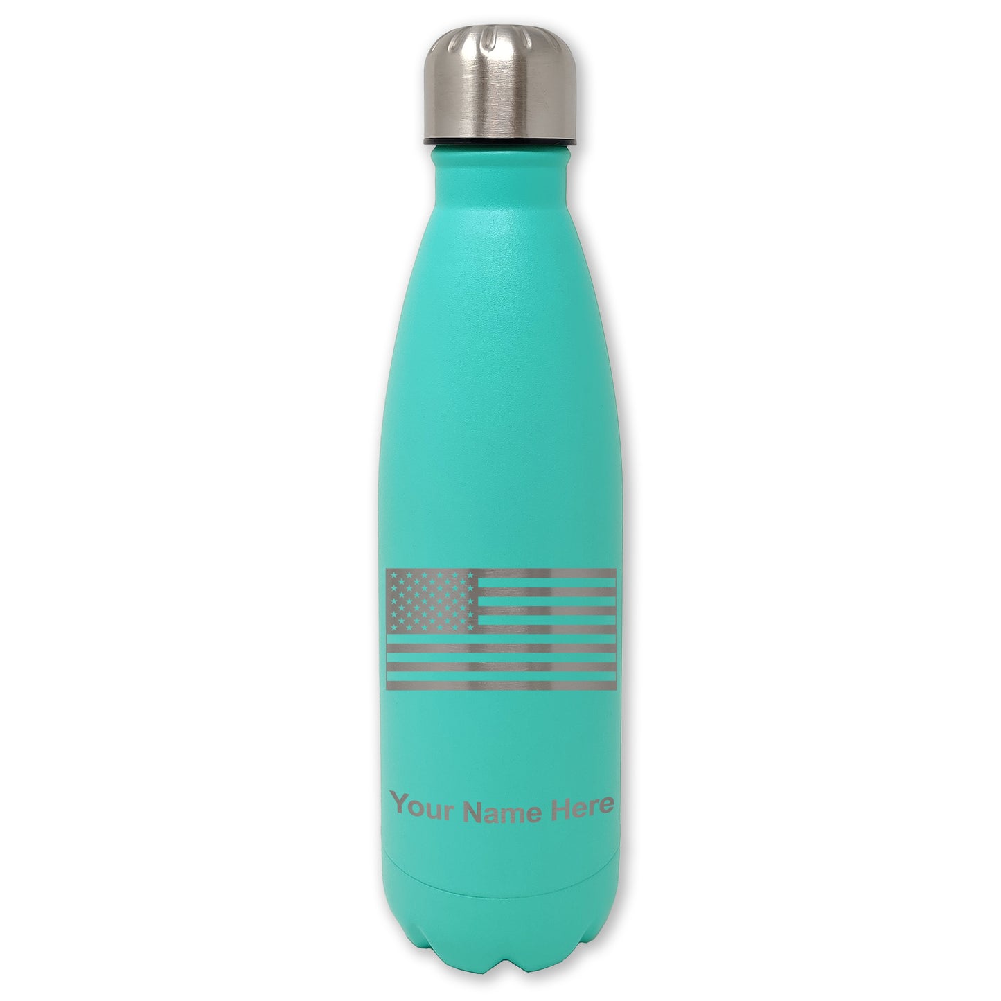 LaserGram Double Wall Water Bottle, Flag of the United States, Personalized Engraving Included