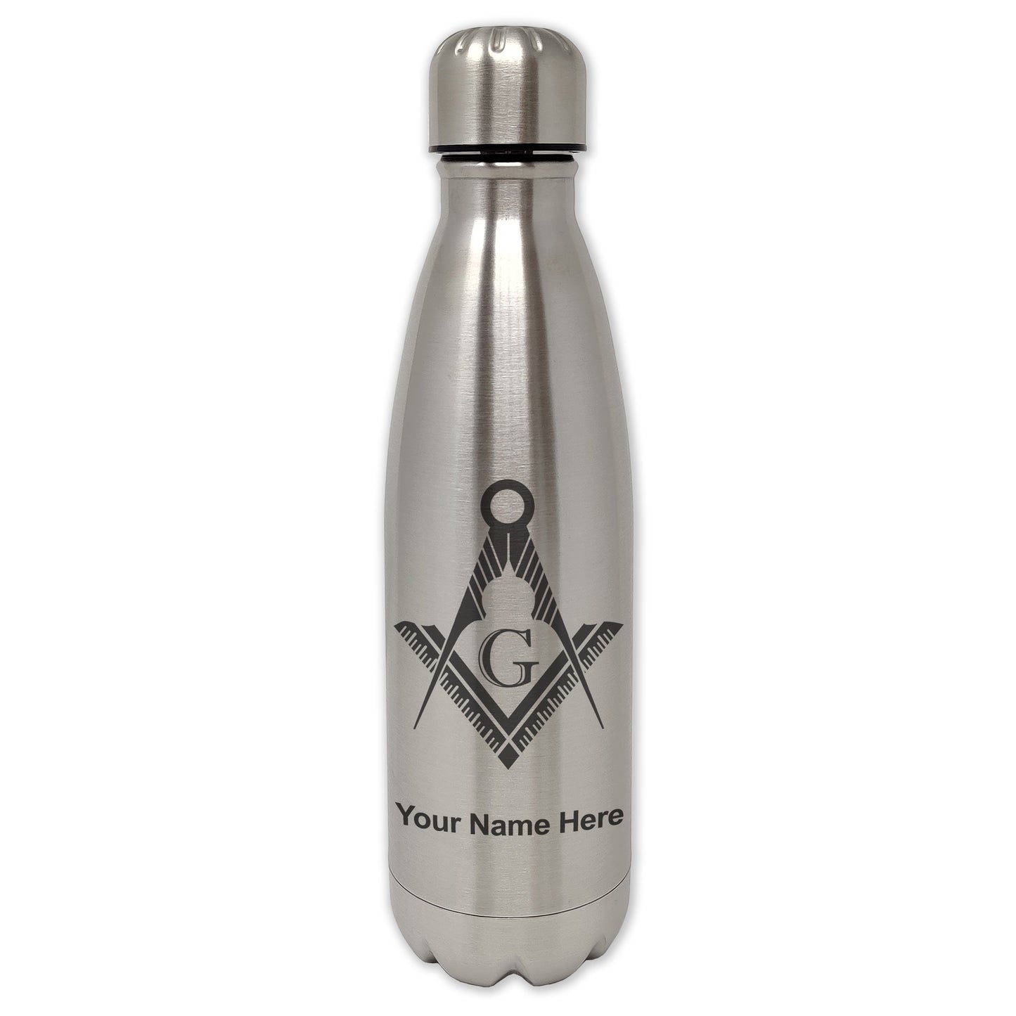 LaserGram Double Wall Water Bottle, Freemason Symbol, Personalized Engraving Included