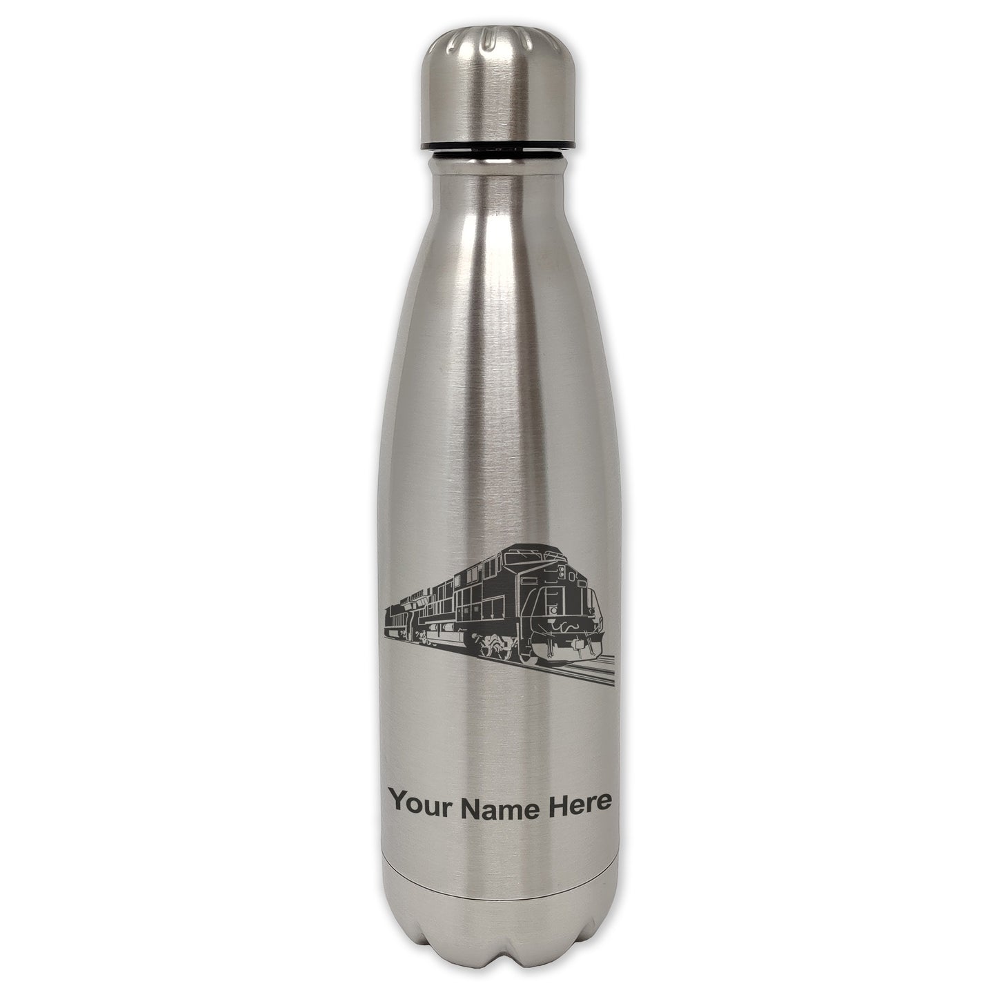 LaserGram Double Wall Water Bottle, Freight Train, Personalized Engraving Included