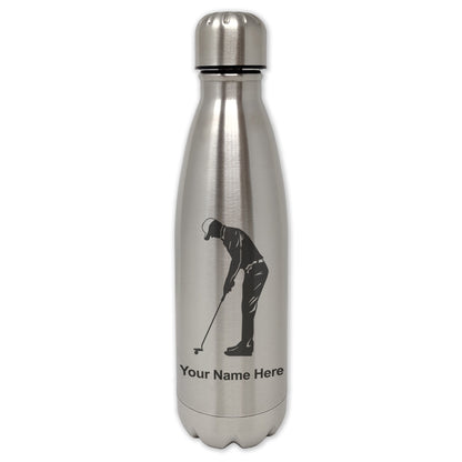 LaserGram Double Wall Water Bottle, Golfer Putting, Personalized Engraving Included