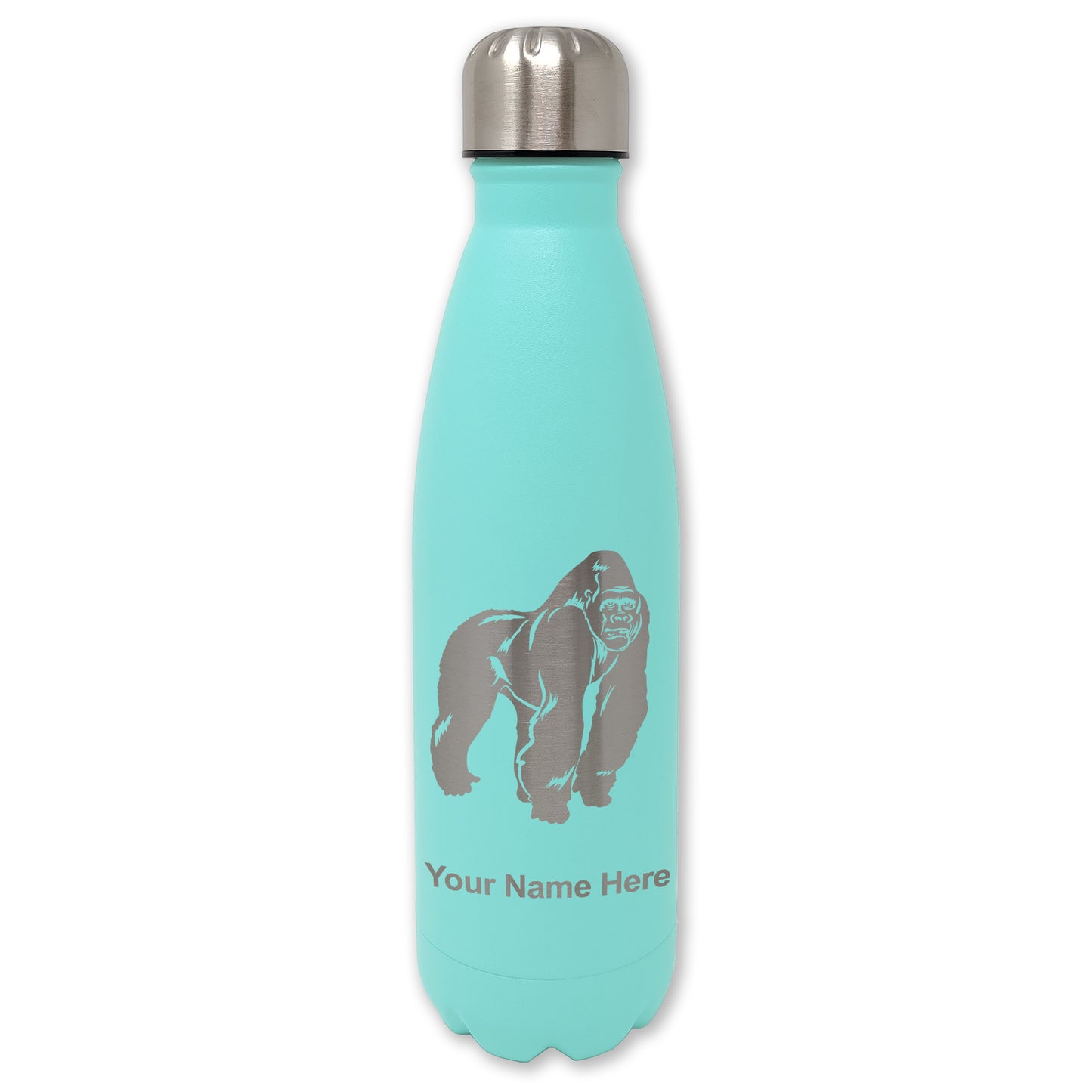 LaserGram Double Wall Water Bottle, Gorilla, Personalized Engraving Included