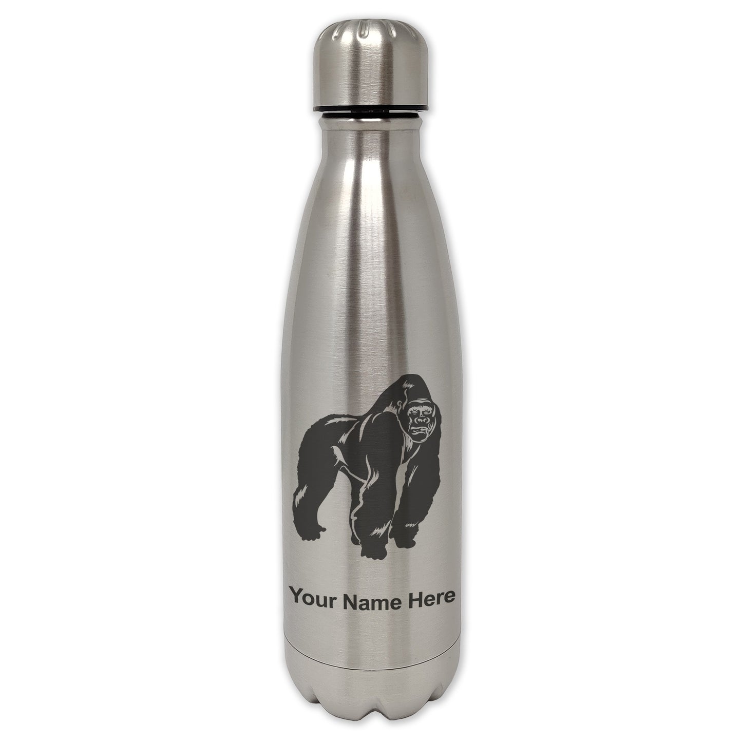 LaserGram Double Wall Water Bottle, Gorilla, Personalized Engraving Included