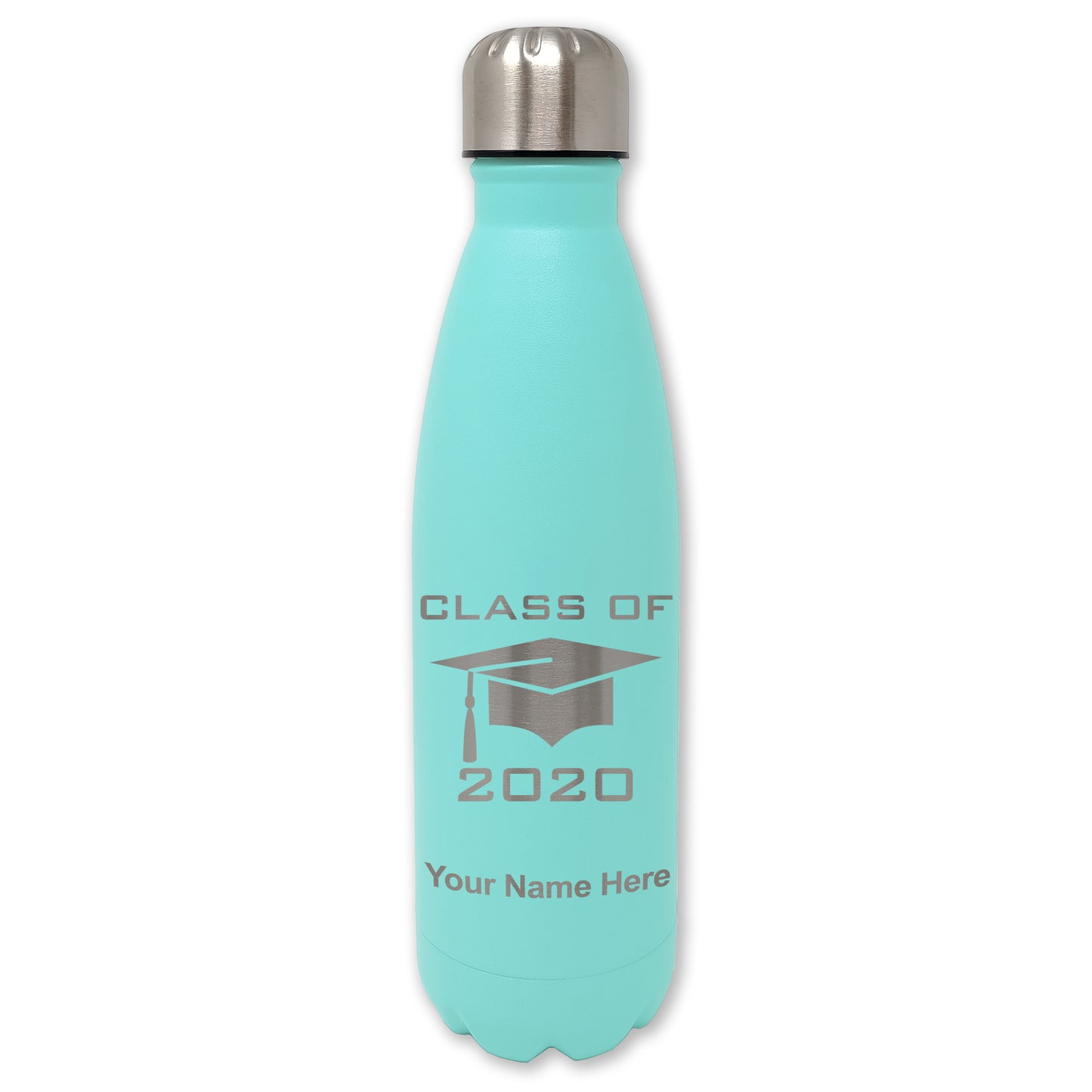LaserGram Double Wall Water Bottle, Grad Cap Class of 2020, 2021, 2022, 2023, 2024, 2025, Personalized Engraving Included