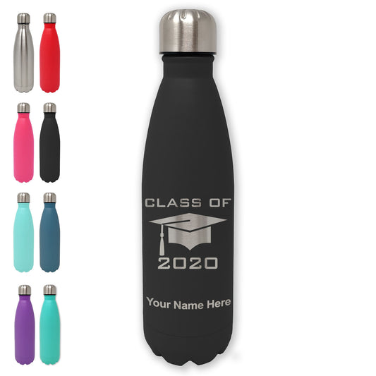 LaserGram Double Wall Water Bottle, Grad Cap Class of 2020, 2021, 2022, 2023, 2024, 2025, Personalized Engraving Included