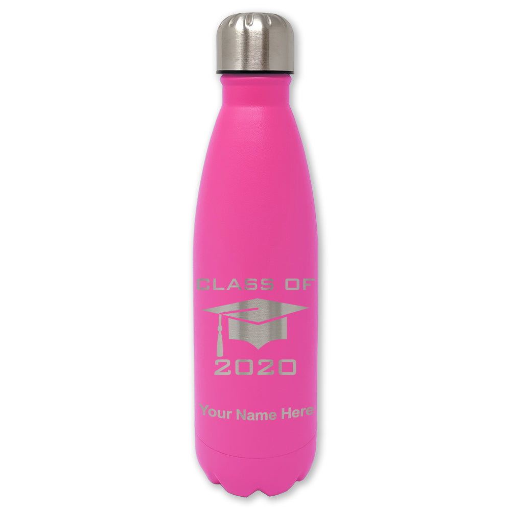 LaserGram Double Wall Water Bottle, Grad Cap Class of 2020, 2021, 2022, 2023, 2024, 2025, Personalized Engraving Included