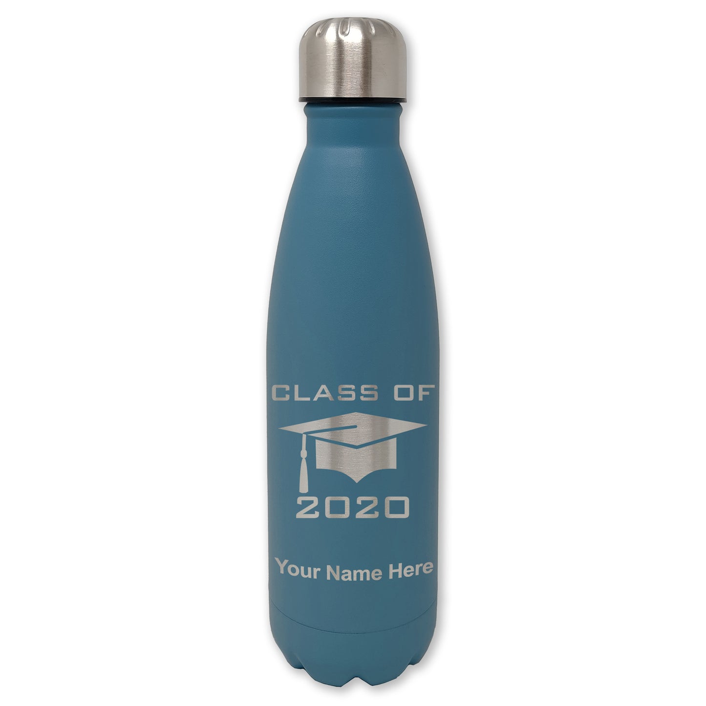 LaserGram Double Wall Water Bottle, Grad Cap Class of 2020, 2021, 2022, 2023, 2024, 2025, Personalized Engraving Included