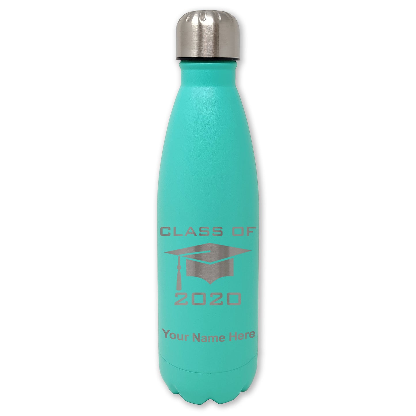 LaserGram Double Wall Water Bottle, Grad Cap Class of 2020, 2021, 2022, 2023, 2024, 2025, Personalized Engraving Included