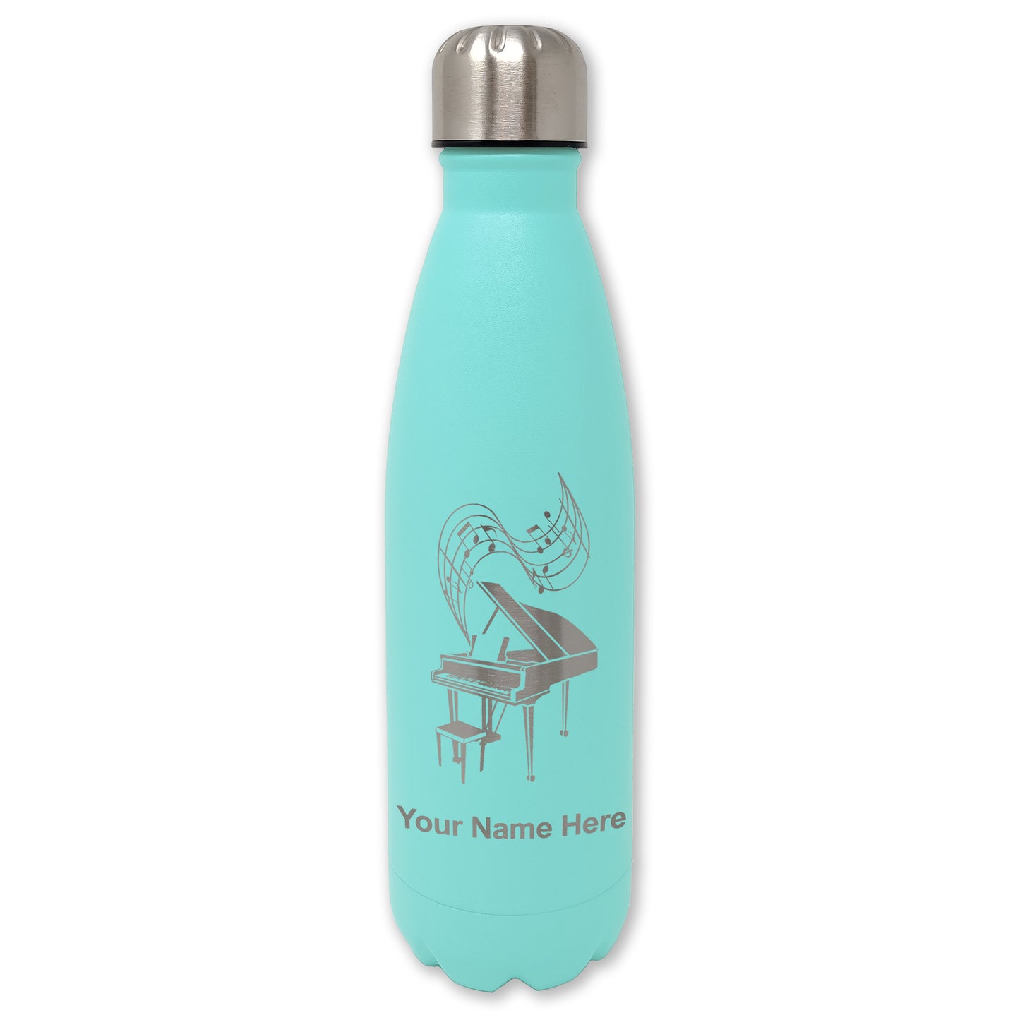 LaserGram Double Wall Water Bottle, Grand Piano, Personalized Engraving Included