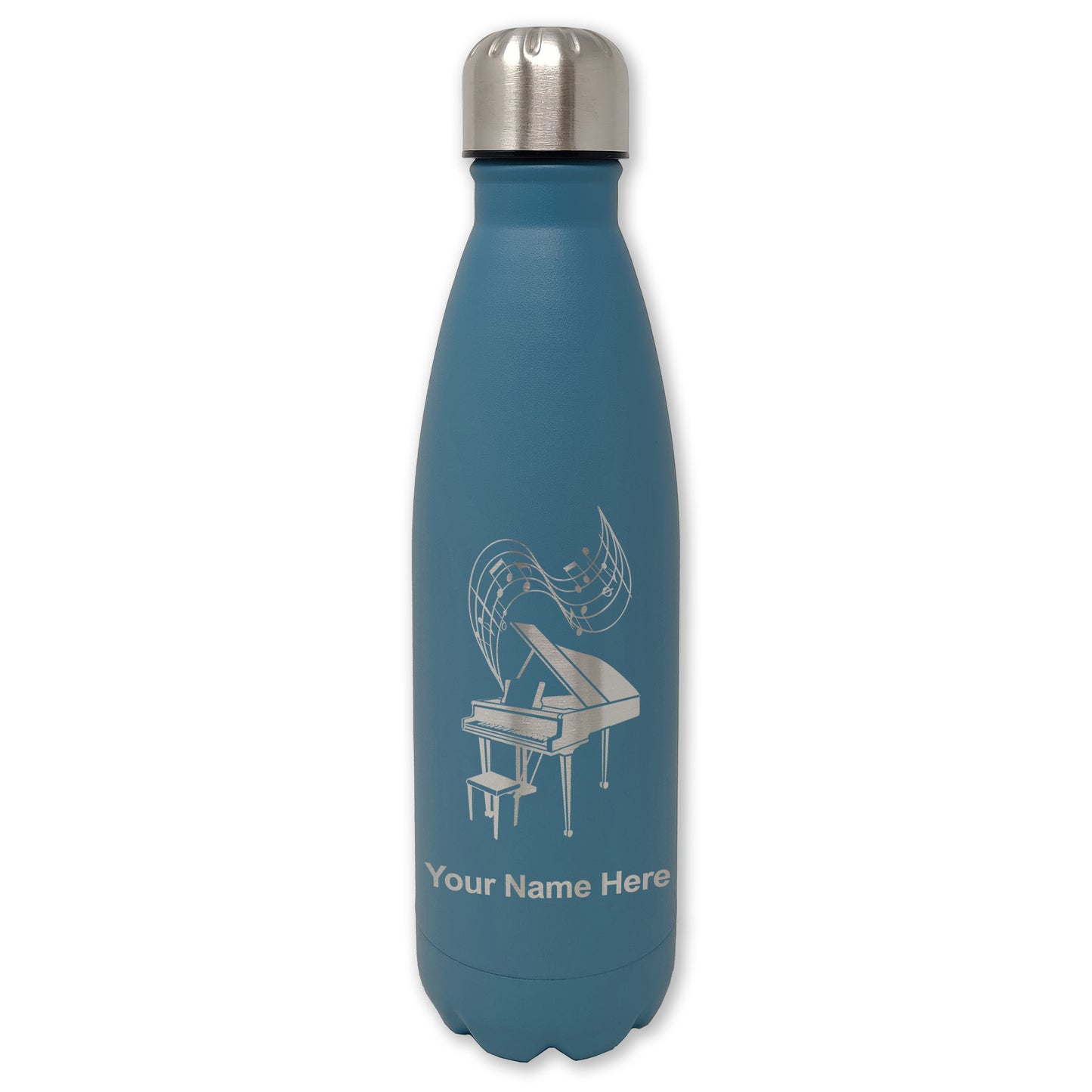 LaserGram Double Wall Water Bottle, Grand Piano, Personalized Engraving Included