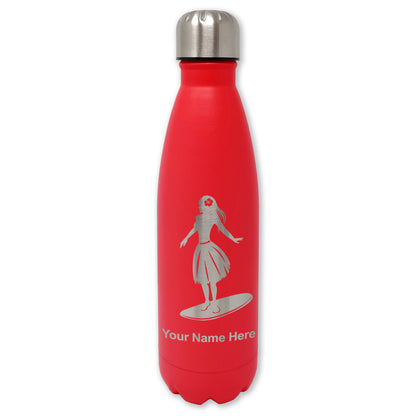 LaserGram Double Wall Water Bottle, Hawaiian Surfer Girl, Personalized Engraving Included