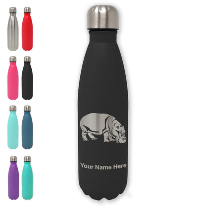 LaserGram Double Wall Water Bottle, Hippopotamus, Personalized Engraving Included