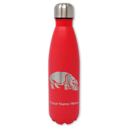 LaserGram Double Wall Water Bottle, Hippopotamus, Personalized Engraving Included