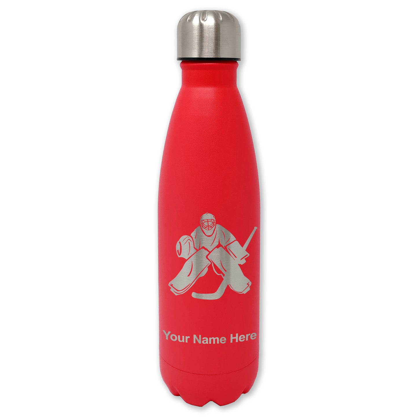 LaserGram Double Wall Water Bottle, Hockey Goalie, Personalized Engraving Included