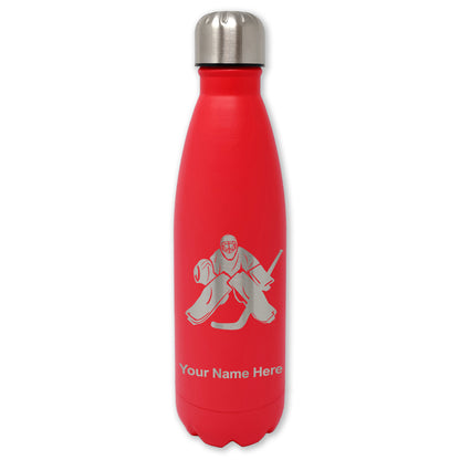 LaserGram Double Wall Water Bottle, Hockey Goalie, Personalized Engraving Included