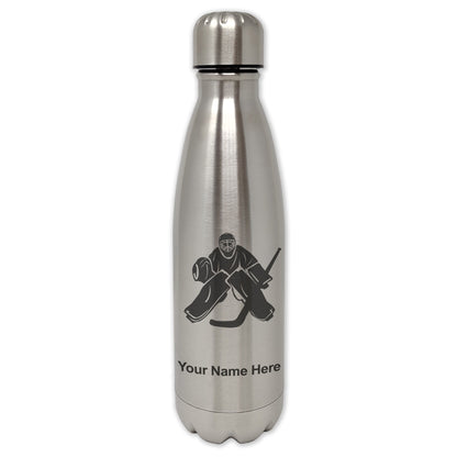 LaserGram Double Wall Water Bottle, Hockey Goalie, Personalized Engraving Included