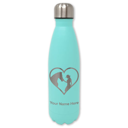 LaserGram Double Wall Water Bottle, Horse Cowgirl Heart, Personalized Engraving Included