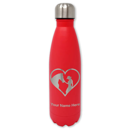 LaserGram Double Wall Water Bottle, Horse Cowgirl Heart, Personalized Engraving Included